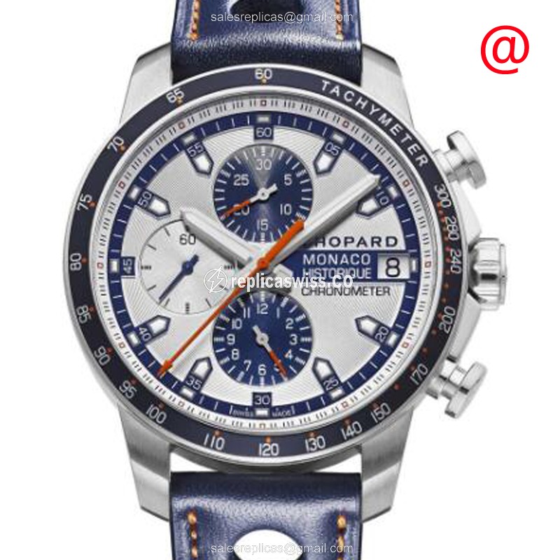 Chopard 168570-3004 Replica - Automatic Titanium Case - Silver Dial - Blue Leather Strap - Luxury Replica MILLE MIGLIA GT XL Watch
